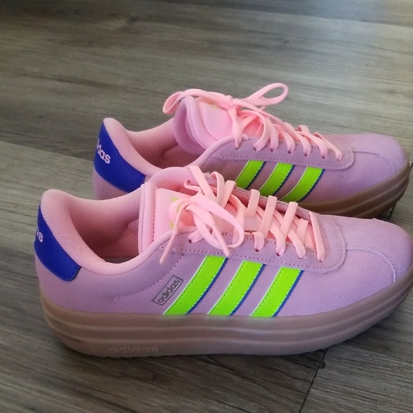 Adidas Women's Pink and Neon Green Sneakers - Picture 5 of 8